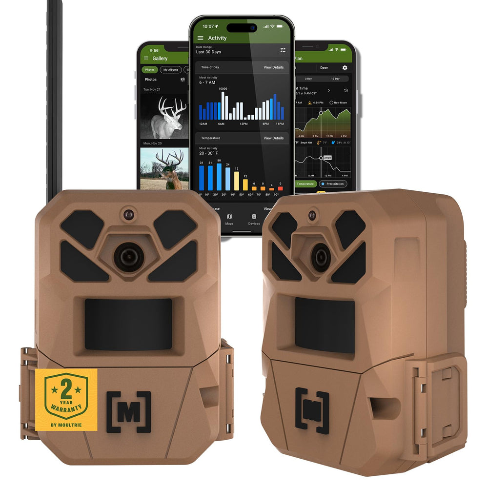 Moultrie EDGE 3 vista frontal del paquete mostrando cámaras y beneficios
