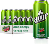 Mountain Dew AMP pack de 12 latas frontal, muestra conveniencia y cantidad
