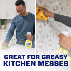 Mr. Clean aplicándose en encimera para eliminar grasa instantáneamente