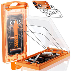 MRGLAS empaquetado frontal mostrando kit 2+2 para iPhone 17 Pro Max y protección completa