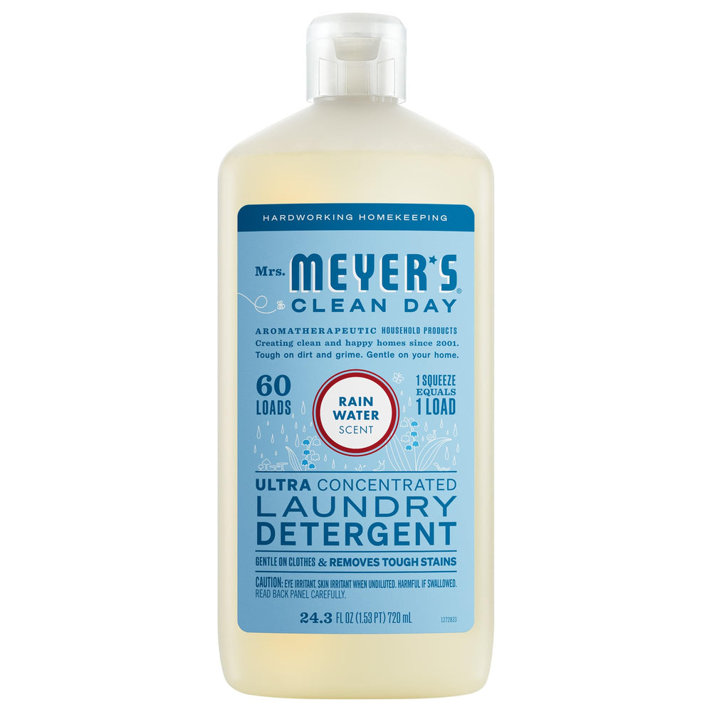MRS. MEYER'S botella frontal Rain Water mostrando etiqueta y diseño práctico