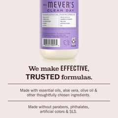Mrs. Meyer’s etiqueta con ingredientes clave y beneficios visibles