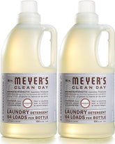 Mrs. MEYER'S frontal del pack de dos botellas de detergente lavanda mostrando el envase