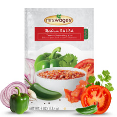 Mrs. Wages empaque frontal mostrando sobres y beneficios de preparación rápida