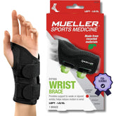 MUELLER férula muñeca frontal mostrando diseño y cierre fácil