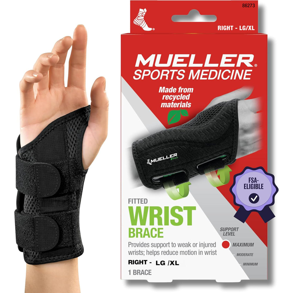 MUELLER férula frontal en empaque mostrando soporte y ajuste