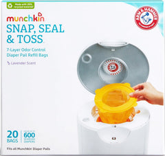 Munchkin Arm & Hammer empaque frontal mostrando 20 bolsas y beneficio rapidez