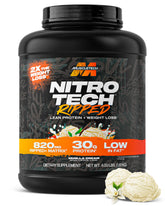 MuscleTech Nitro‑Tech Ripped frontal mostrando envase y sabor Vainilla Cream, claridad de marca