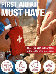 MYHELP kit desplegado con tiras, apósitos y toallitas visibles