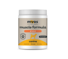 MYOS Canine Muscle Formula frente del empaque mostrando presentación y beneficio