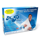 MyPillow vista frontal del empaque que muestra el producto y comodidad