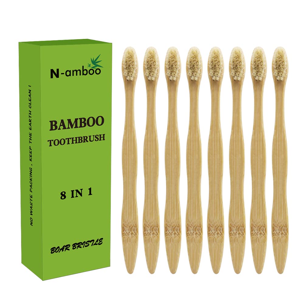 N-amboo cepillo frontal del pack mostrando mangos biodegradables y apariencia limpia