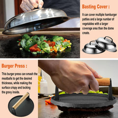 N NOBLE FAMILY burger press detail demonstrating even pressing for consistent patties