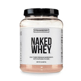 NAKED envase frontal Strawberry Whey mostrando sencillez y pureza
