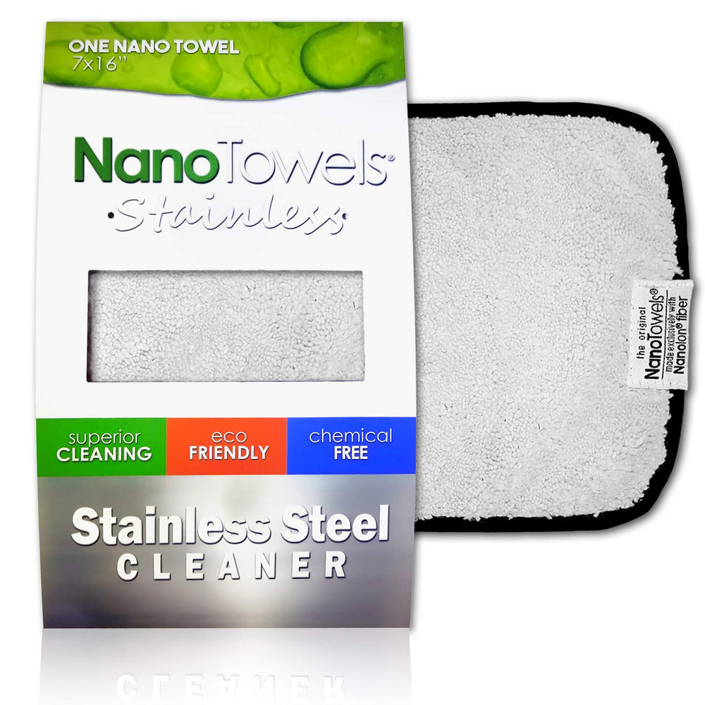 Nano Towels paquete frontal mostrando el paño y beneficio limpieza sin químicos