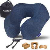 napfun vista frontal del cojín azul oscuro mostrando apoyo cervical y forma envolvente