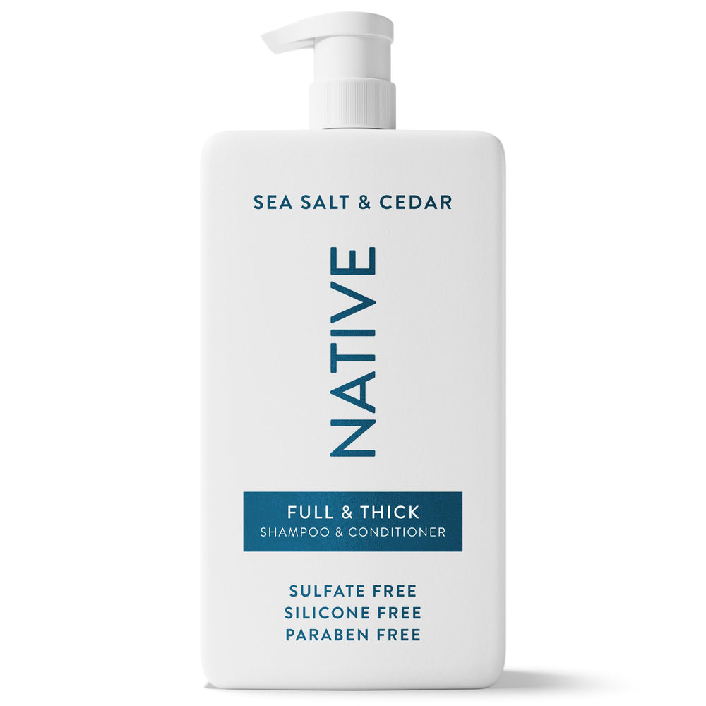 Native envase frontal Sea Salt & Cedar mostrando tamaño 36 fl oz y aroma