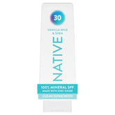 Native frasco frontal Vainilla Milk & Shea mostrando diseño y beneficio protector