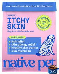 Native Pet envase frontal mostrando fórmula para piel y alivio del picor