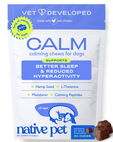 Native Pet caja delantera mostrando 30 masticables y beneficio de etiqueta limpia