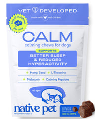Native Pet caja delantera mostrando 30 masticables y beneficio de etiqueta limpia