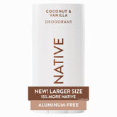 Native envase frontal del stick mostrando tamaño grande y beneficio de larga duración
