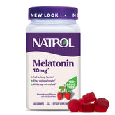 Natrol frasco frontal mostrando 140 gomitas y beneficio de conveniencia