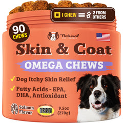 Natural Dog Company envase frontal mostrando 90 masticables y beneficios