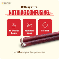 Natural Farm bully stick en mano para ver longitud y grosor útiles