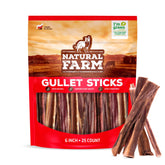 Natural Farm paquete frontal de Gullet Sticks mostrando formato y cantidad beneficios claros
