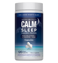 Natural Vitality frasco Calm Sleep mostrando etiqueta y beneficios