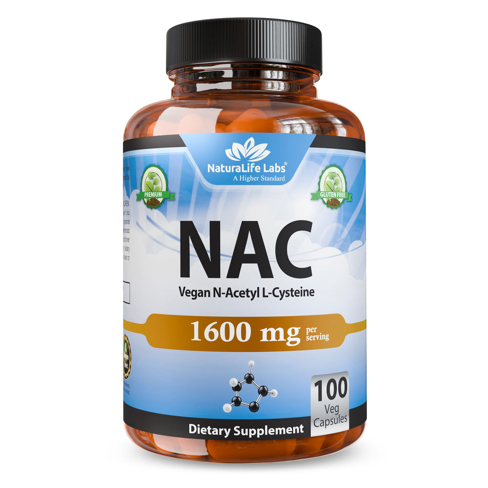 Naturalife Labs frasco frontal del NAC 1600 mg mostrando etiqueta clara y calidad