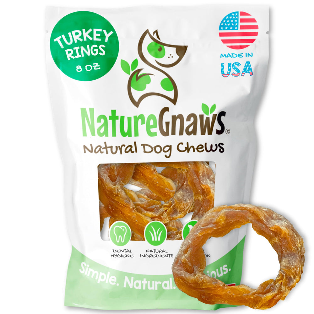 Nature Gnaws empaque frontal mostrando anillos de tendón y origen USA, conveniencia