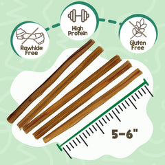 Nature Gnaws primer plano de textura del bully stick, beneficio: aspecto natural y sabroso