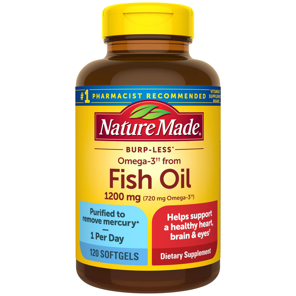 Nature Made frasco frente con etiqueta clara y beneficio de pureza