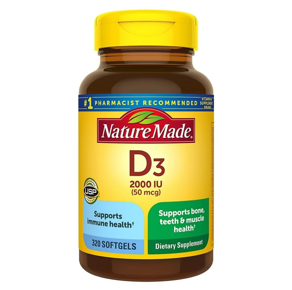Nature Made frasco frente con etiqueta clara y beneficio de soporte óseo