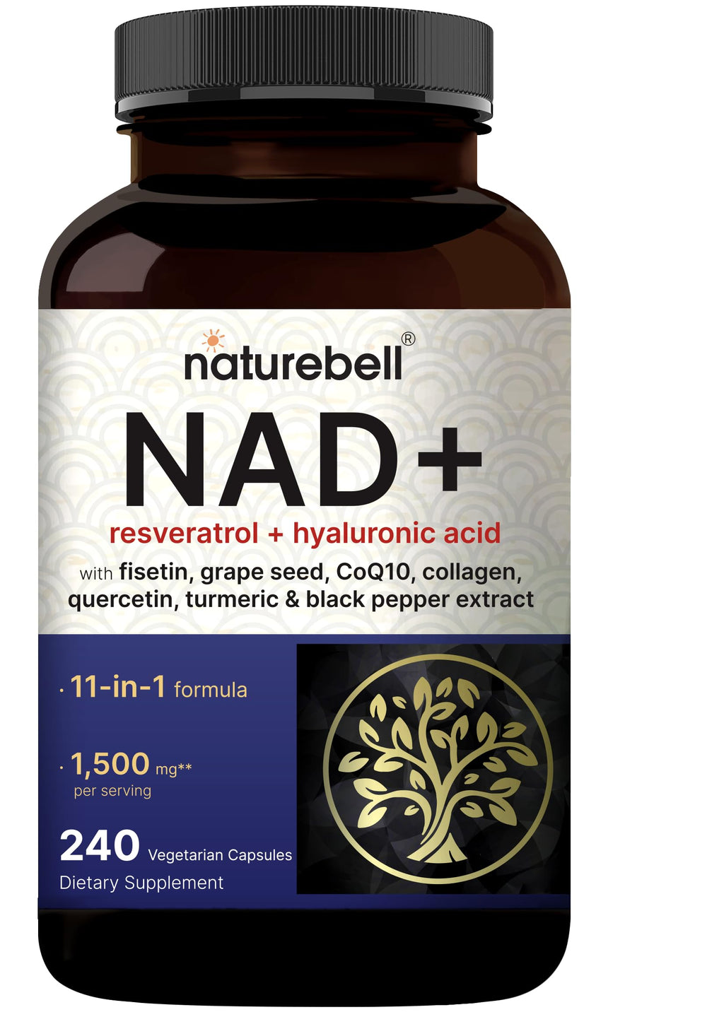 NatureBell frasco frontal mostrando la etiqueta y beneficio de mezcla 11 en 1