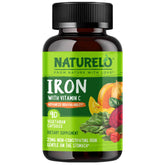 NATURELO bottle front view showing clean label and vegan iron benefit