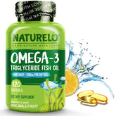 NATURELO envase frontal mostrando 120 softgels y beneficio de suministro prolongado