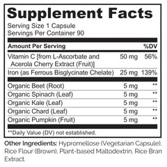 NATURELO ingredient label close-up showing whole food and vitamin C