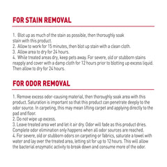 Nature's Miracle sprayed on carpet stain demonstrating stain penetration and odor removal