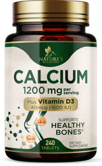 Nature's Nutrition envase frontal mostrando calcio 1200 mg y beneficio óseo