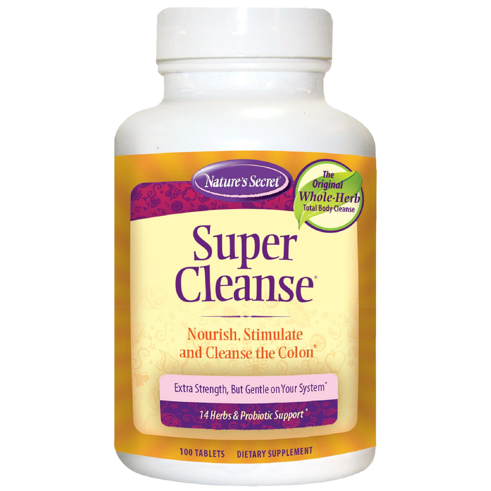 Nature's Secret frasco Super Cleanse frente mostrando etiqueta clara y beneficios