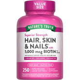 Nature's Truth frente del empaque muestra 250 softgels y beneficios clave