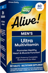 Nature's Way envase frontal del multivitamínico Alive! hombres mostrando diseño y beneficio práctico