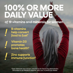 Nature's Way etiqueta nutricional enfocada que resalta 21 vitaminas y minerales