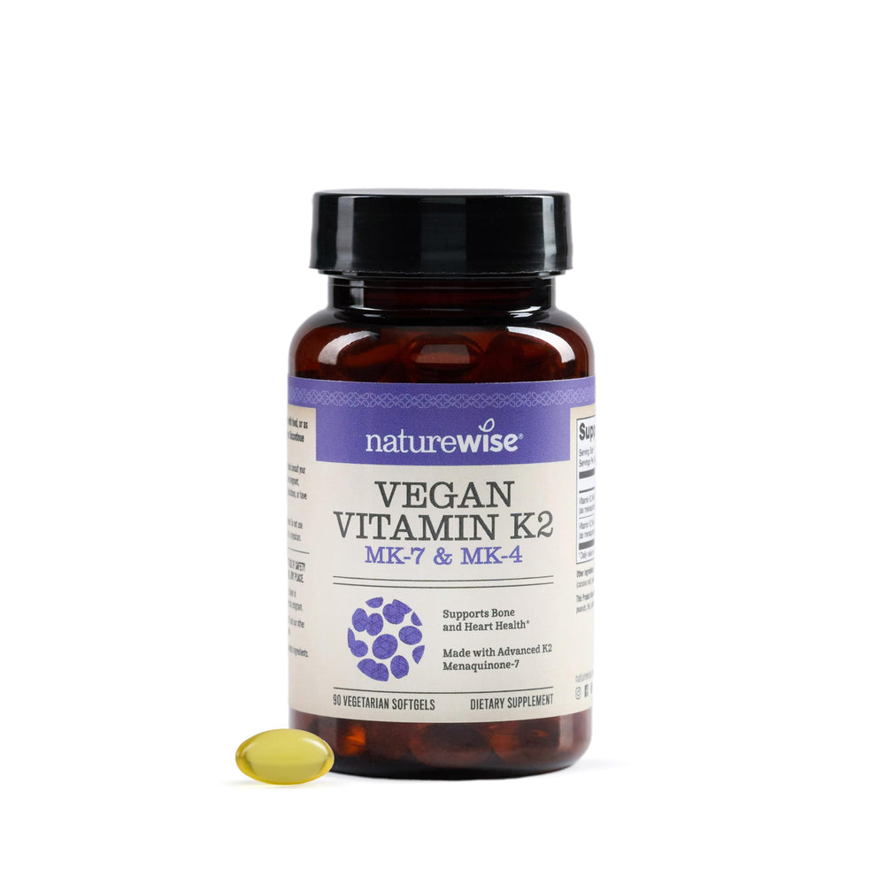 NatureWise envase frontal mostrando fórmula K2 vegana y beneficios óseos