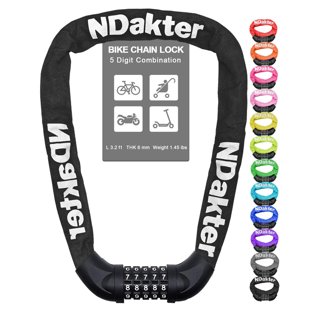 NDakter vista frontal del candado cadena mostrando cierre seguro