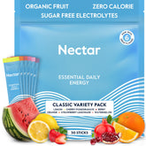 Nectar frente del empaque mostrando 30 sobres y beneficios clave