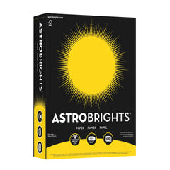 Neenah Astrobrights frente del paquete mostrando color solar yellow y cantidad